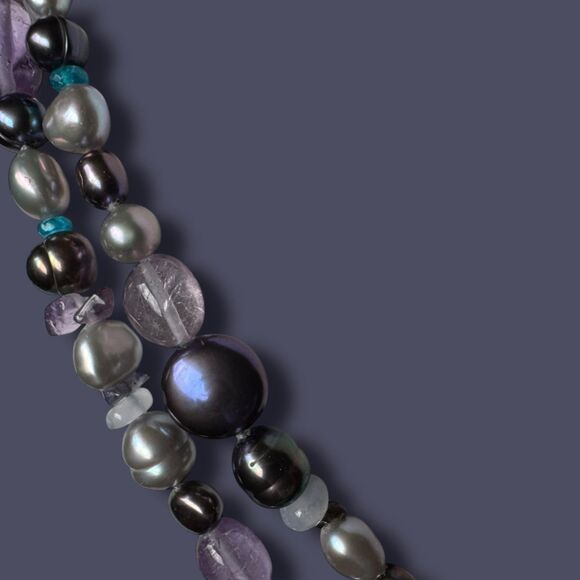 Honora 40 in Pearl & Amethyst Gemstone Necklace and Bracelets, Black, Silver - Picture 8 of 13